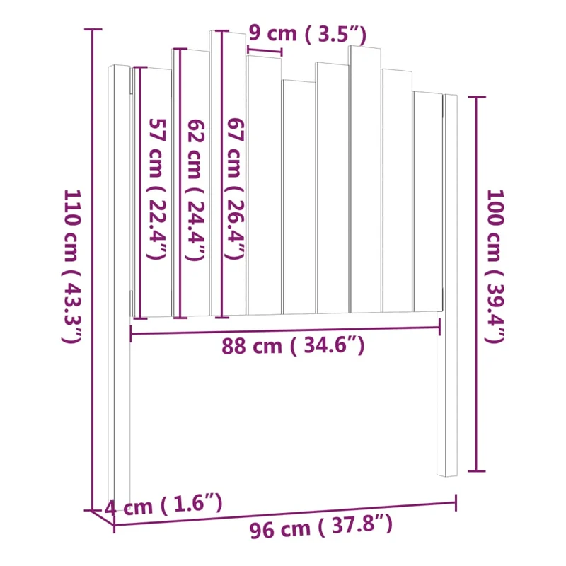 Tête de lit accessoire couchage chambre à coucher meuble 96 x 4 x 110 cm bois de pin noir TDL0202035
