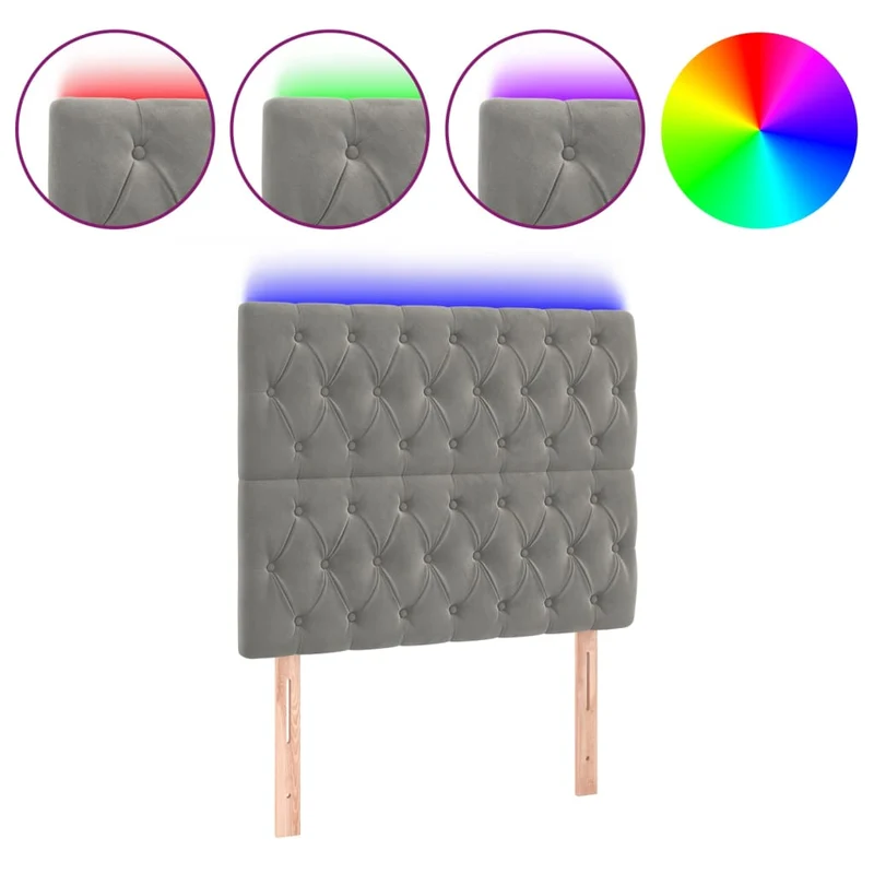 Tête de lit accessoire couchage chambre à coucher meuble à LED 100 x 7 x 118/128 cm tissu velours gris clair TDL0201441