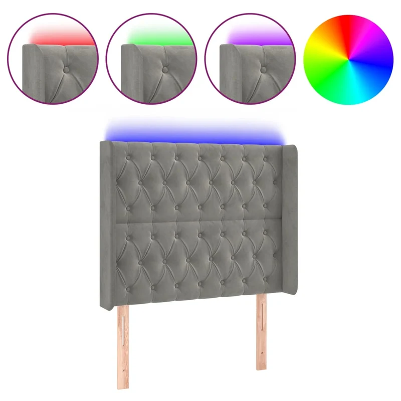 Tête de lit accessoire couchage chambre à coucher meuble à LED 103 x 16 x 118/128 cm tissu velours gris clair TDL0201432