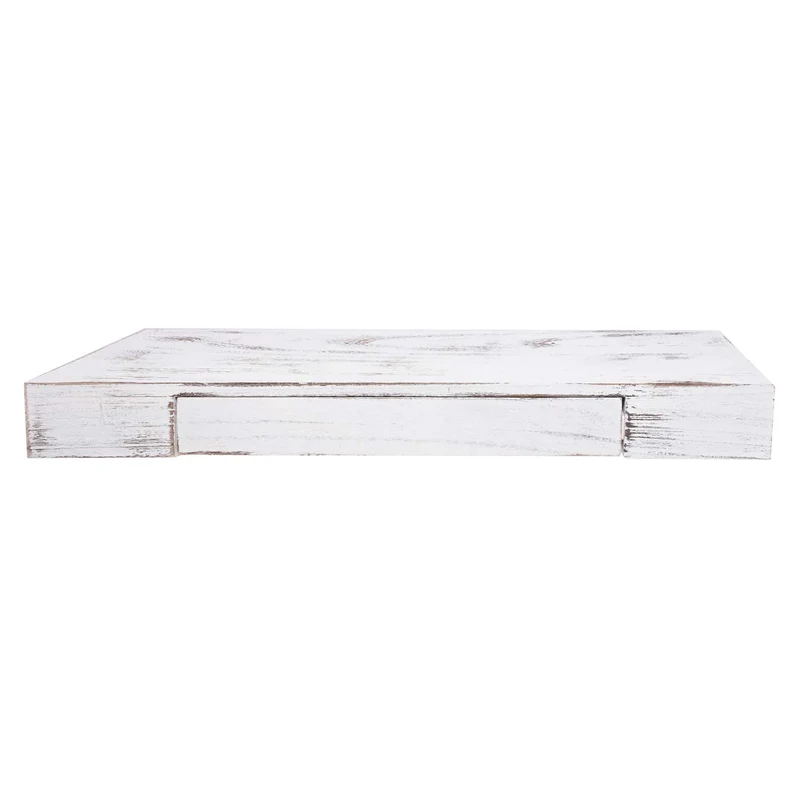Étagère murale étagère suspendue avec tiroir en bois massif 8x80x25cm blanc vieilli 04_0005180