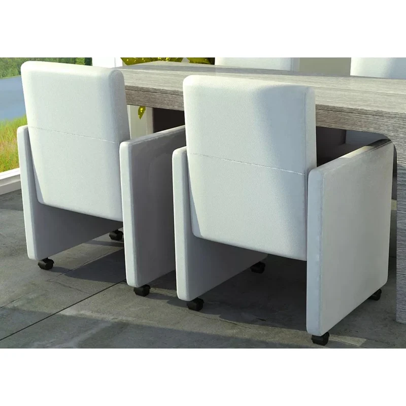 Lot de 2 chaises de salle à manger cuisine design moderne et ergonomique sur roulettes blanc synthétique CDS020204