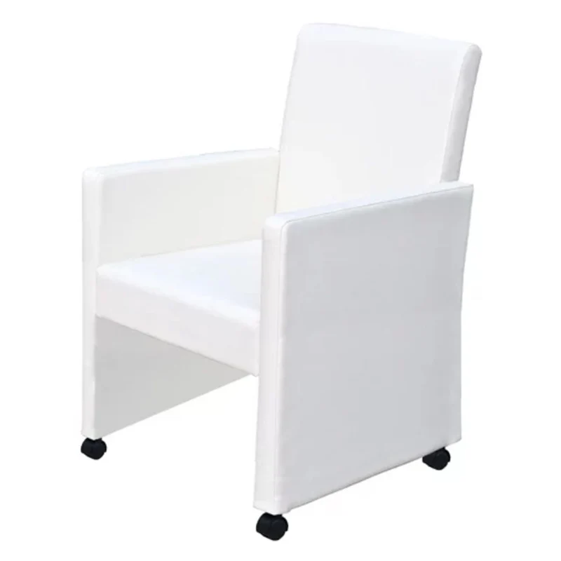 Lot de 2 chaises de salle à manger cuisine design moderne et ergonomique sur roulettes blanc synthétique CDS020204