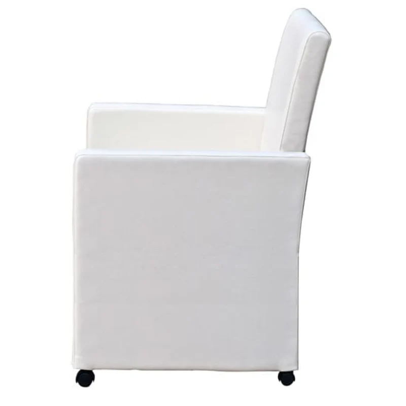 Lot de 2 chaises de salle à manger cuisine design moderne et ergonomique sur roulettes blanc synthétique CDS020204