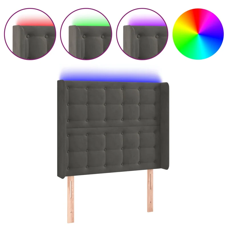 Tête de lit accessoire couchage chambre à coucher meuble à LED 103 x 16 x 118/128 cm tissu velours gris foncé TDL0201176