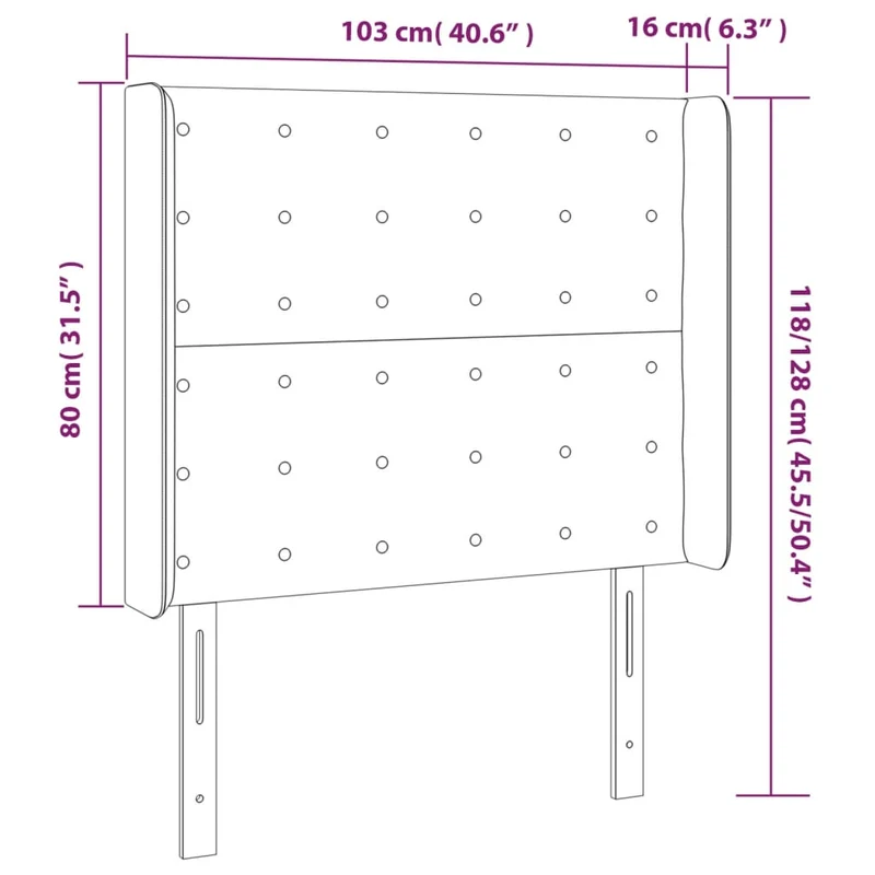 Tête de lit accessoire couchage chambre à coucher meuble à LED 103 x 16 x 118/128 cm tissu velours gris foncé TDL0201176
