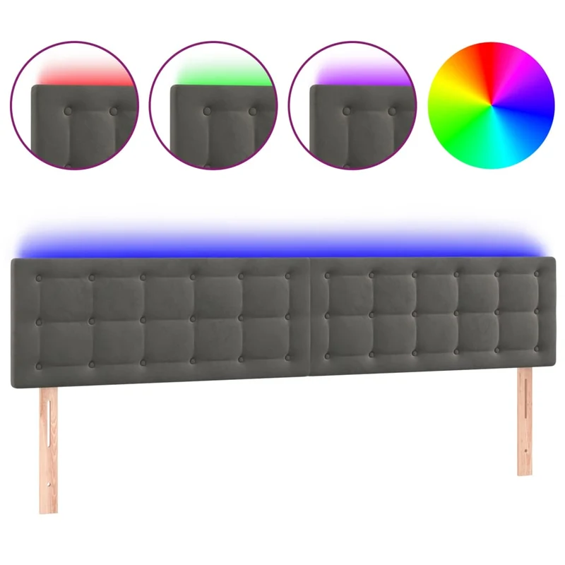Tête de lit accessoire couchage chambre à coucher meuble à LED 200 x 5 x 78/88 cm tissu velours gris foncé TDL0201071