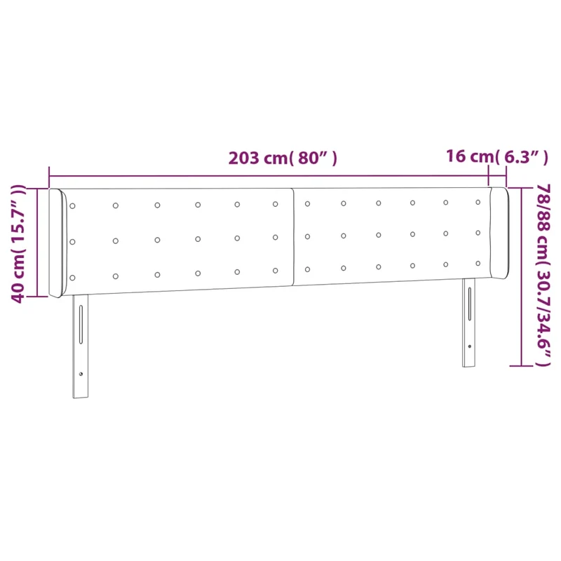 Tête de lit accessoire couchage chambre à coucher meuble à LED 203 x 16 x 78/88 cm tissu velours gris foncé TDL0201049
