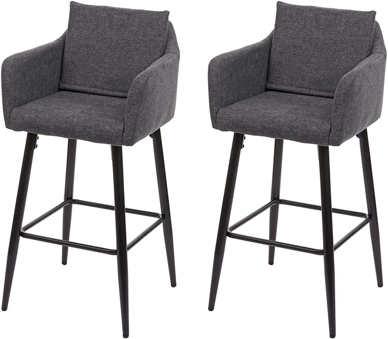 Lot de 2 tabourets de bar avec repose-pieds en tissu gris foncé et métal noir TDB04062