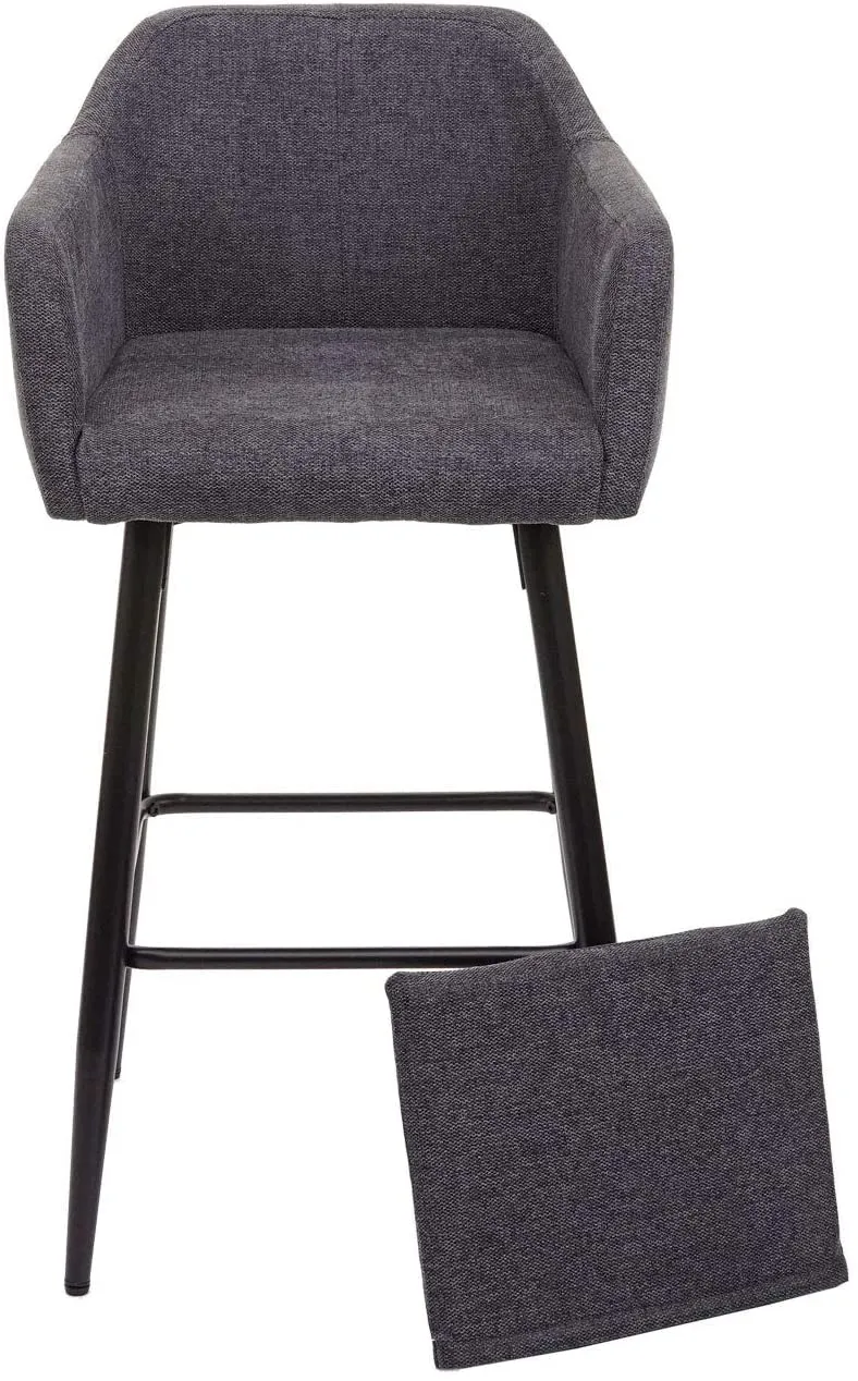 Lot de 2 tabourets de bar avec repose-pieds en tissu gris foncé et métal noir TDB04062