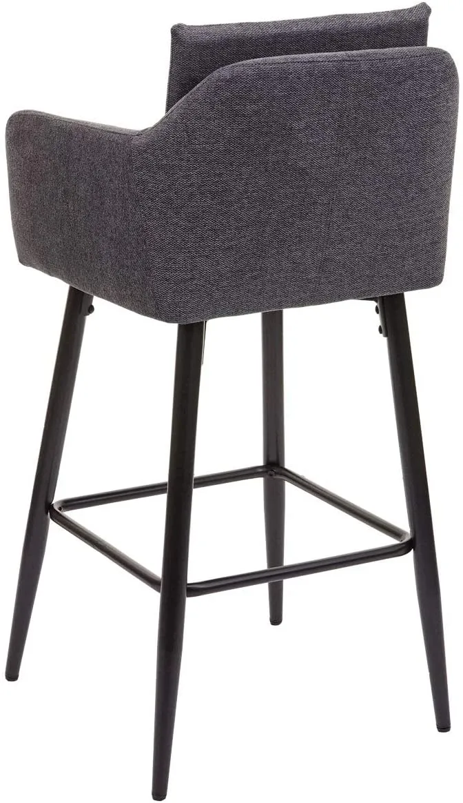 Lot de 2 tabourets de bar avec repose-pieds en tissu gris foncé et métal noir TDB04062
