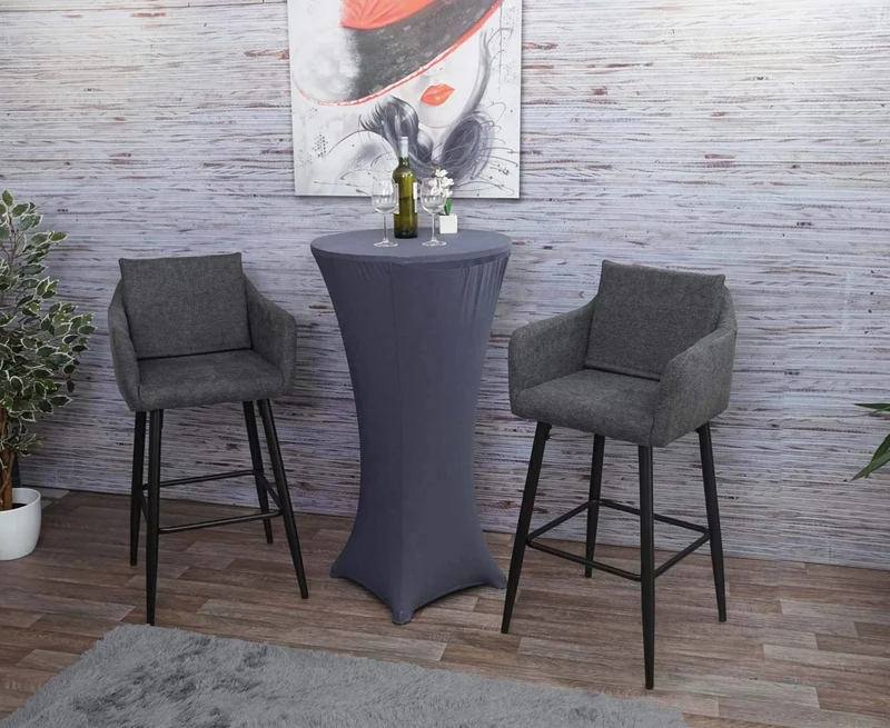 Lot de 2 tabourets de bar avec repose-pieds en tissu gris foncé et métal noir TDB04062