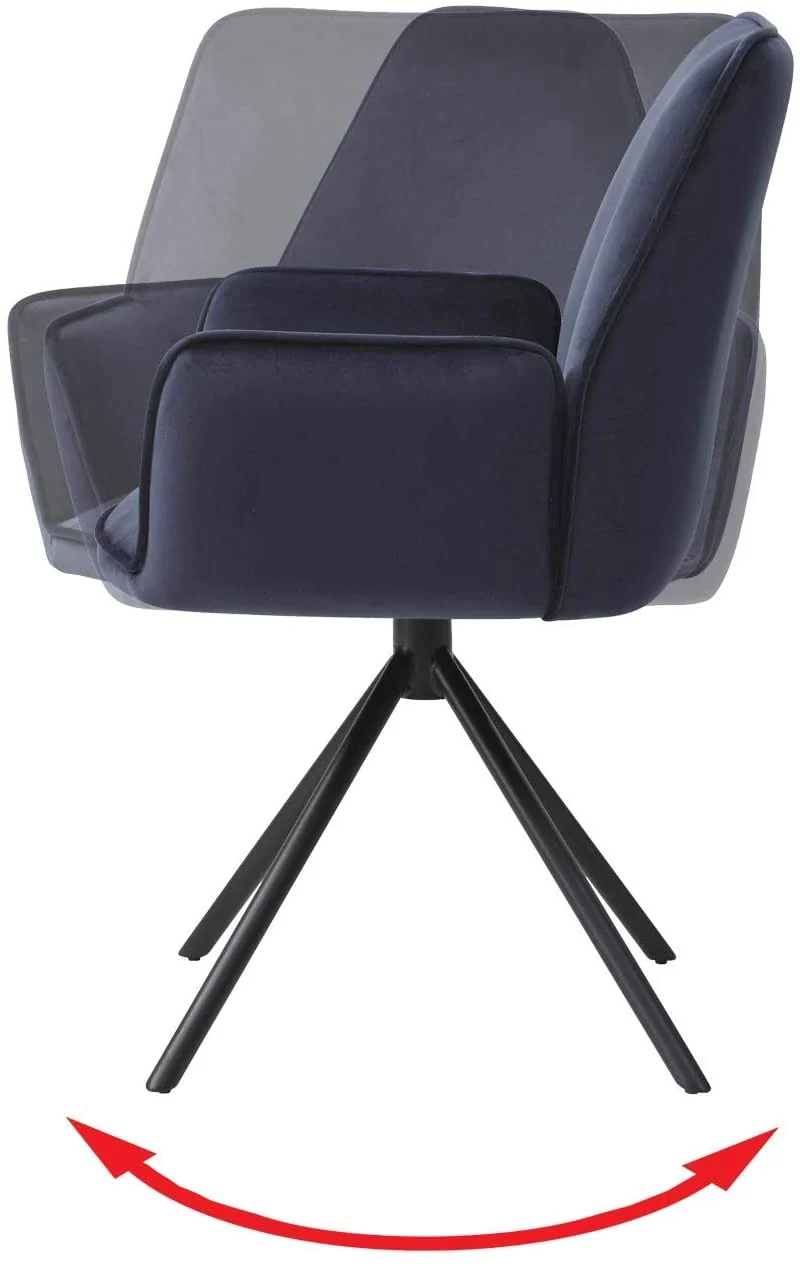 Chaise fauteuil rembourré salon bureau avec accoudoirs rotation 90° en velours gris anthracite FAL04032