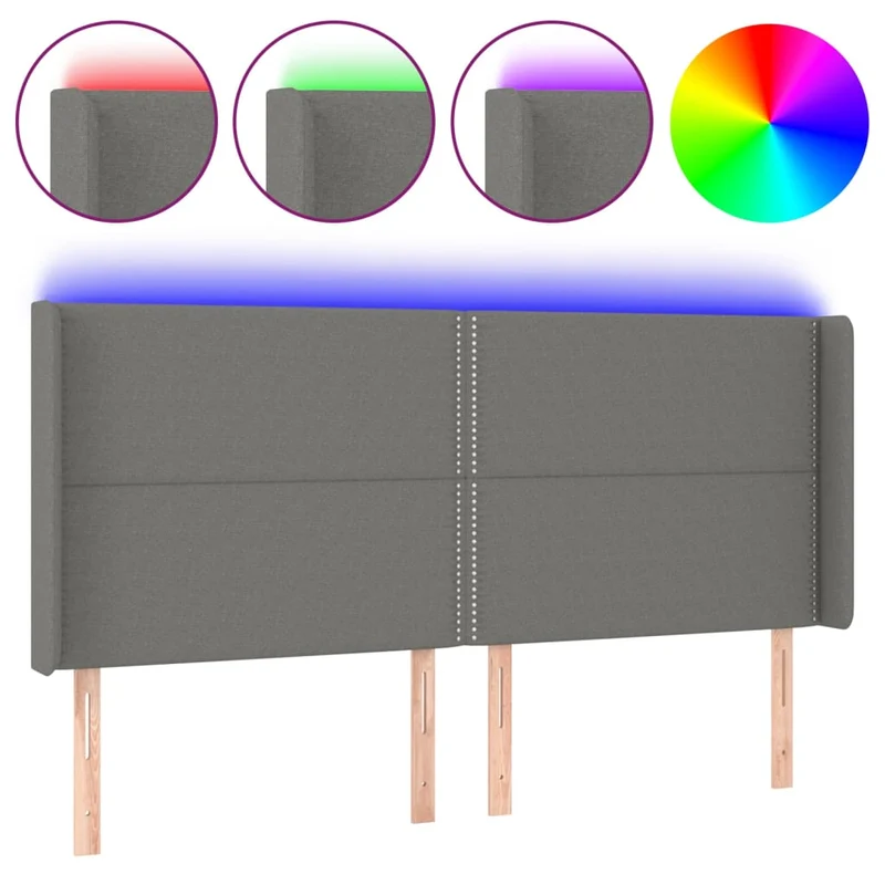 Tête de lit accessoire couchage chambre à coucher meuble à LED 203 x 16 x 118/128 cm tissu gris foncé TDL0201068