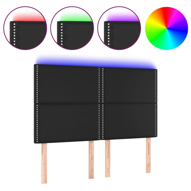 Tête de lit accessoire couchage chambre à coucher meuble à LED 144 x 5 x 118/128 cm synthétique noir TDL0200716