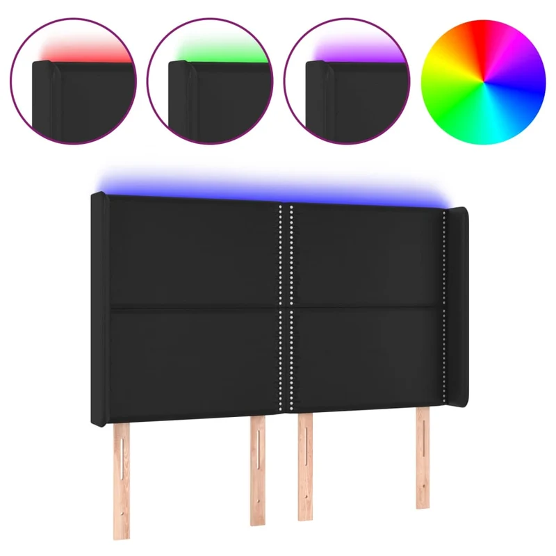 Tête de lit accessoire couchage chambre à coucher meuble à LED 147 x 16 x 118/128 cm synthétique noir TDL0200697