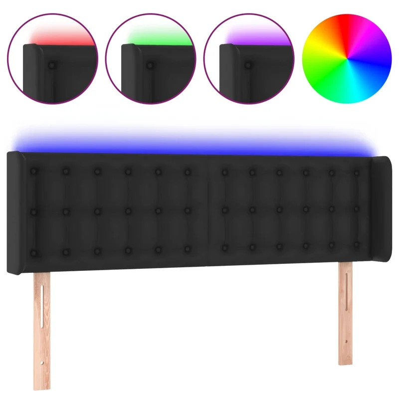 Tête de lit accessoire couchage chambre à coucher meuble à LED 147 x 16 x 78/88 cm synthétique noir TDL0200690