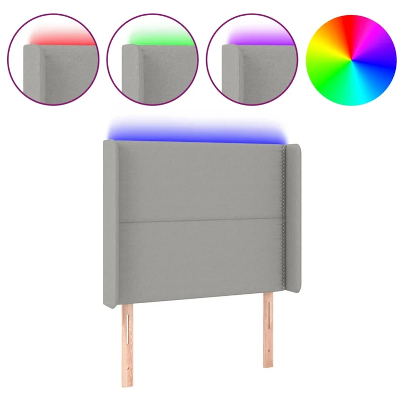 Tête de lit accessoire couchage chambre à coucher meuble à LED 103 x 16 x 118/128 cm tissu gris clair TDL0201435