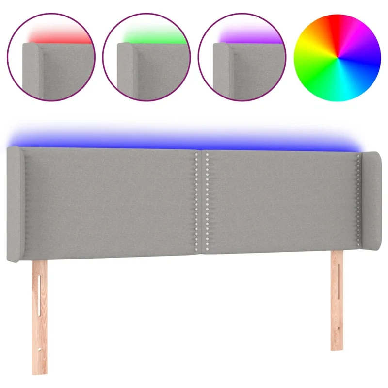 Tête de lit accessoire couchage chambre à coucher meuble à LED 147 x 16 x 78/88 cm tissu gris clair TDL0201378
