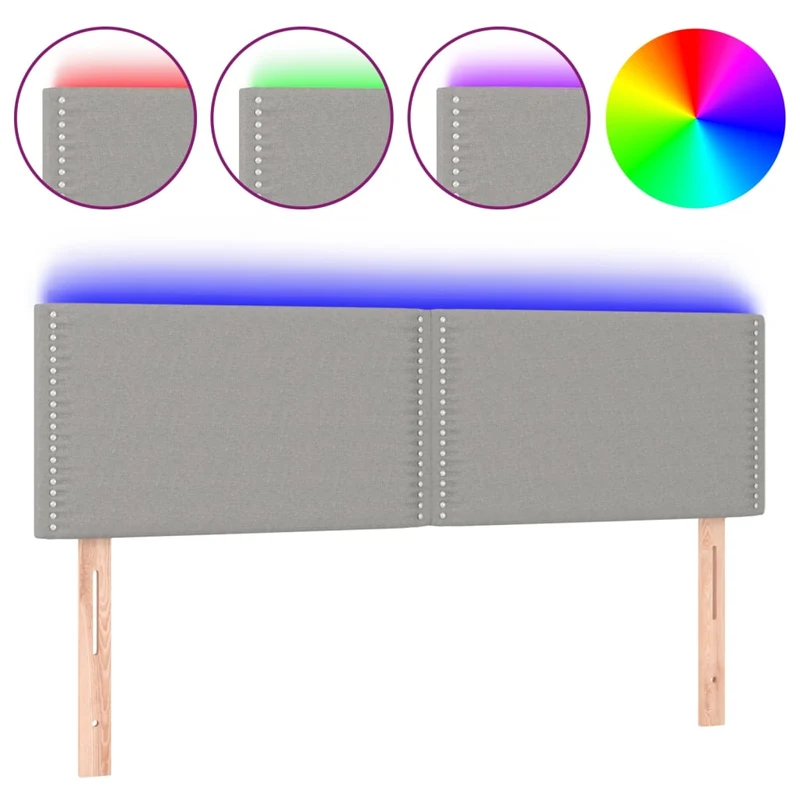 Tête de lit accessoire couchage chambre à coucher meuble à LED 144 x 5 x 78/88 cm tissu gris clair TDL0201402