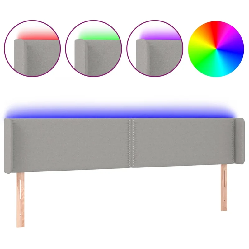 Tête de lit accessoire couchage chambre à coucher meuble à LED 203 x 16 x 78/88 cm tissu gris clair TDL0201295