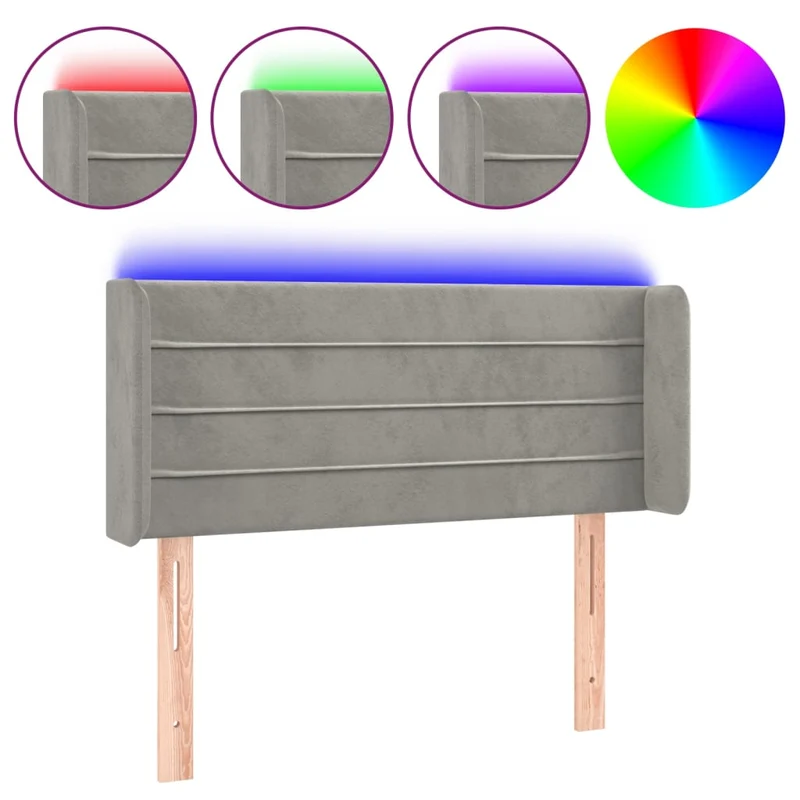 Tête de lit accessoire couchage chambre à coucher meuble à LED 93 x 16 x 78/88 cm tissu velours gris clair TDL0201214