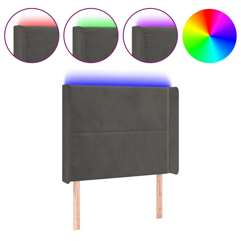Tête de lit accessoire couchage chambre à coucher meuble à LED 103 x 16 x 118/128 cm tissu velours gris foncé TDL0201178