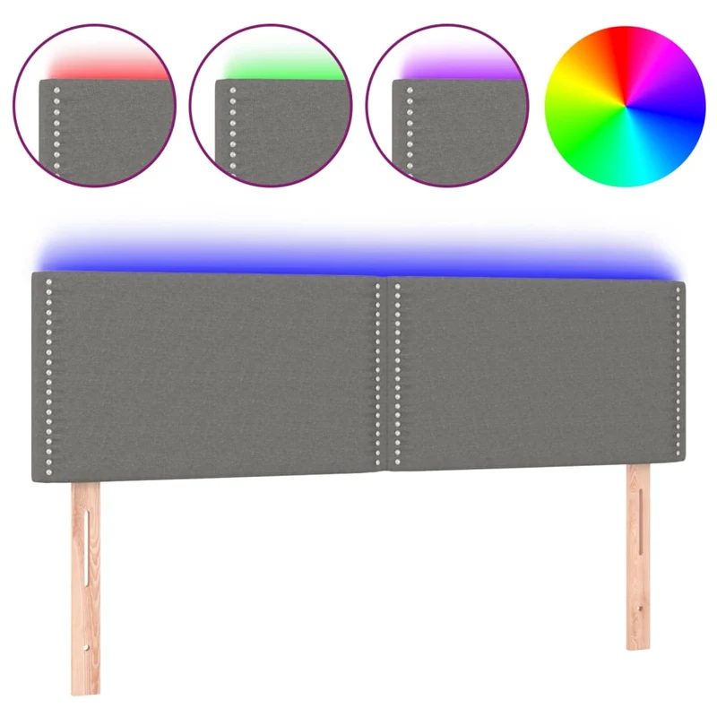 Tête de lit accessoire couchage chambre à coucher meuble à LED 144 x 5 x 78/88 cm tissu gris foncé TDL0201154
