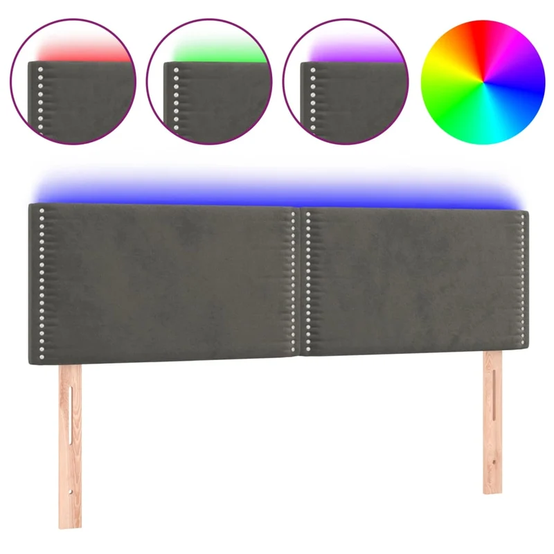 Tête de lit accessoire couchage chambre à coucher meuble à LED 144 x 5 x 78/88 cm tissu velours gris foncé TDL0201149