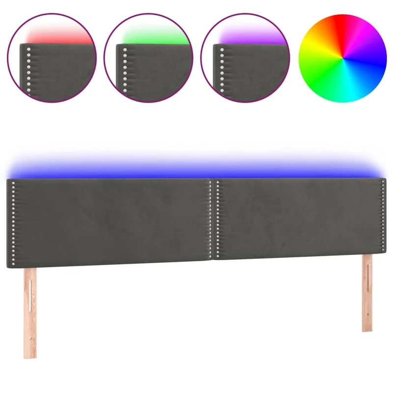 Tête de lit accessoire couchage chambre à coucher meuble à LED 200 x 5 x 78/88 cm tissu velours gris foncé TDL0201072