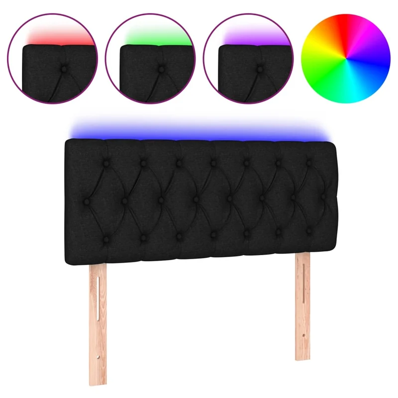 Tête de lit accessoire couchage chambre à coucher meuble à LED 90 x 7 x 78/88 cm tissu noir TDL0200524