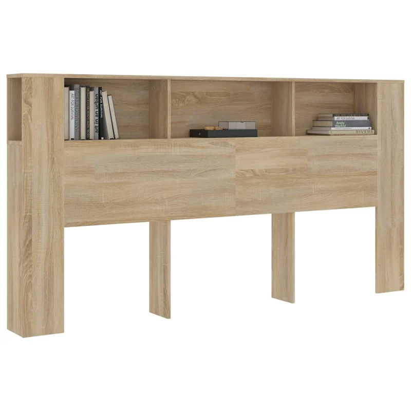 Tête de lit avec rangement accessoire de lit table de chevet étagère 200 x 18,5 x 104,5 cm MDF couleur chêne TDL0200045