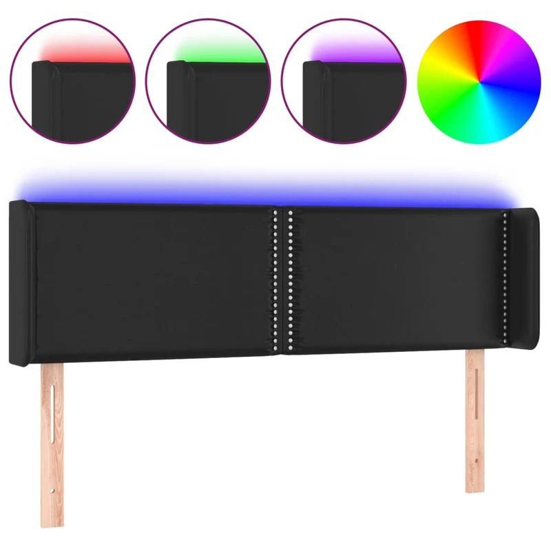 Tête de lit accessoire couchage chambre à coucher meuble à LED 147 x 16 x 78/88 cm synthétique noir TDL0200691