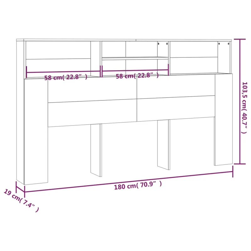 Tête de lit avec rangement accessoire de lit table de chevet étagère 180 x 19 x 103,5 cm MDF marron TDL0200073