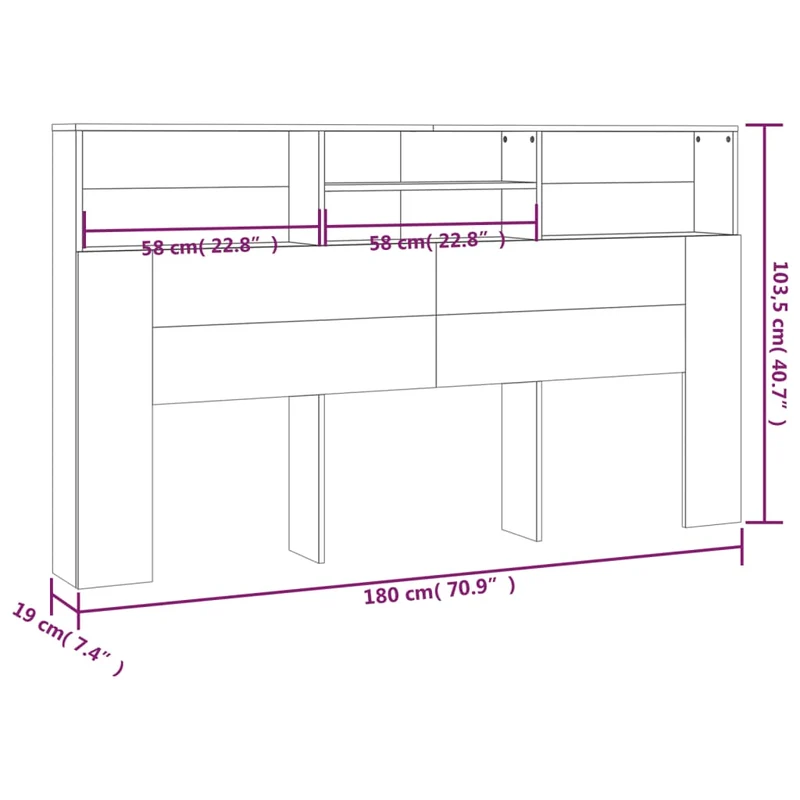 Tête de lit avec rangement accessoire de lit table de chevet étagère 180 x 19 x 103,5 cm MDF gris TDL0200033