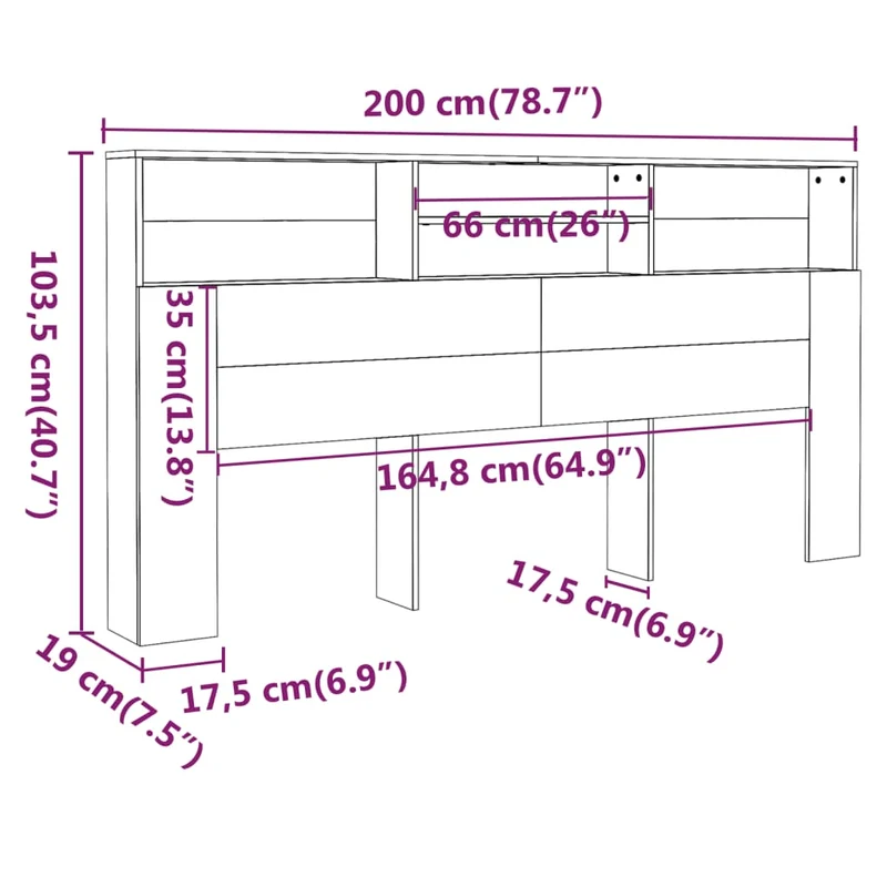 Tête de lit avec rangement accessoire de lit table de chevet étagère 200 x 19 x 103,5 cm MDF gris TDL0200031