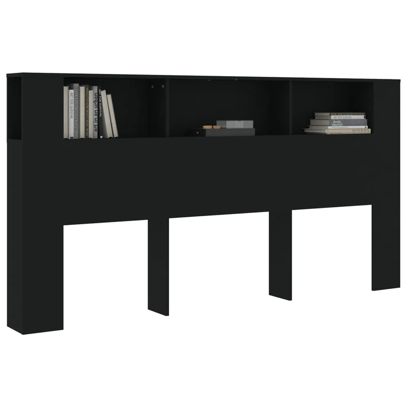 Tête de lit avec rangement accessoire de lit table de chevet étagère 200 x 18,5 x 104,5 cm MDF noir TDL0200018