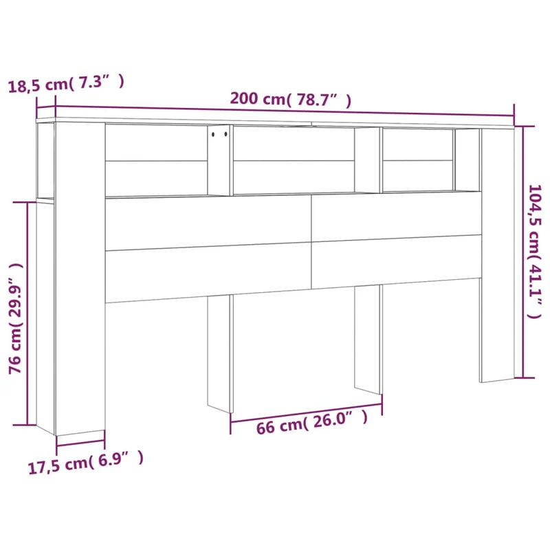 Tête de lit avec rangement accessoire de lit table de chevet étagère 200 x 18,5 x 104,5 cm MDF noir TDL0200018