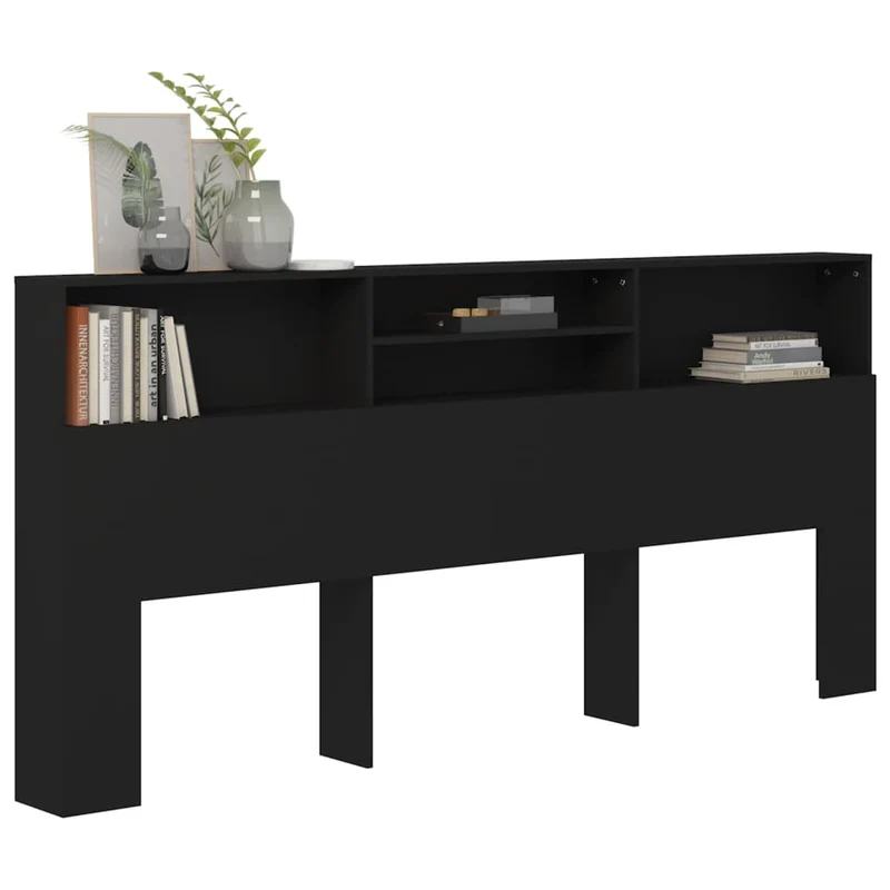 Tête de lit avec rangement accessoire de lit table de chevet étagère 220 x 19 x 103,5 cm MDF noir TDL0200015