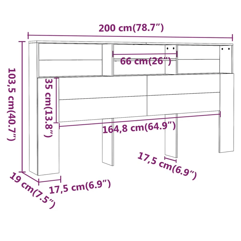 Tête de lit avec rangement accessoire de lit table de chevet étagère 200 x 19 x 103,5 cm MDF blanc TDL0200101