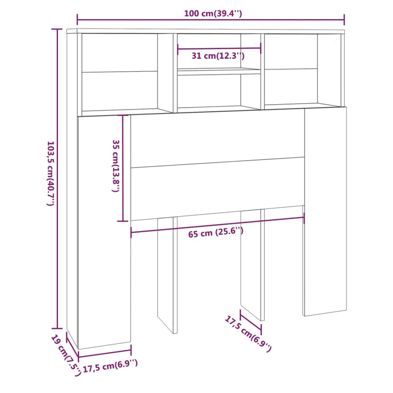 Tête de lit avec rangement accessoire de lit table de chevet étagère 100 x 19 x 103,5 cm MDF noir TDL0200027