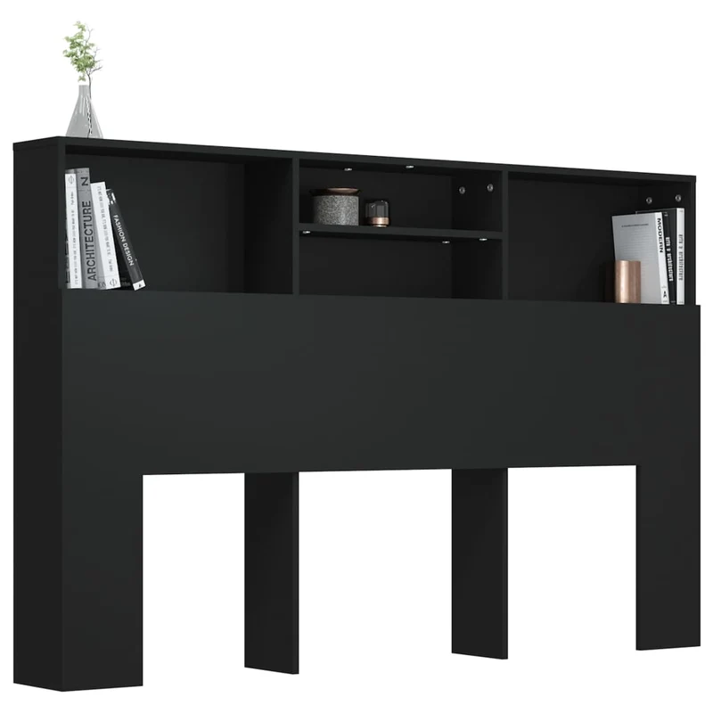 Tête de lit avec rangement accessoire de lit table de chevet étagère 160 x 19 x 103,5 cm MDF noir TDL0200021