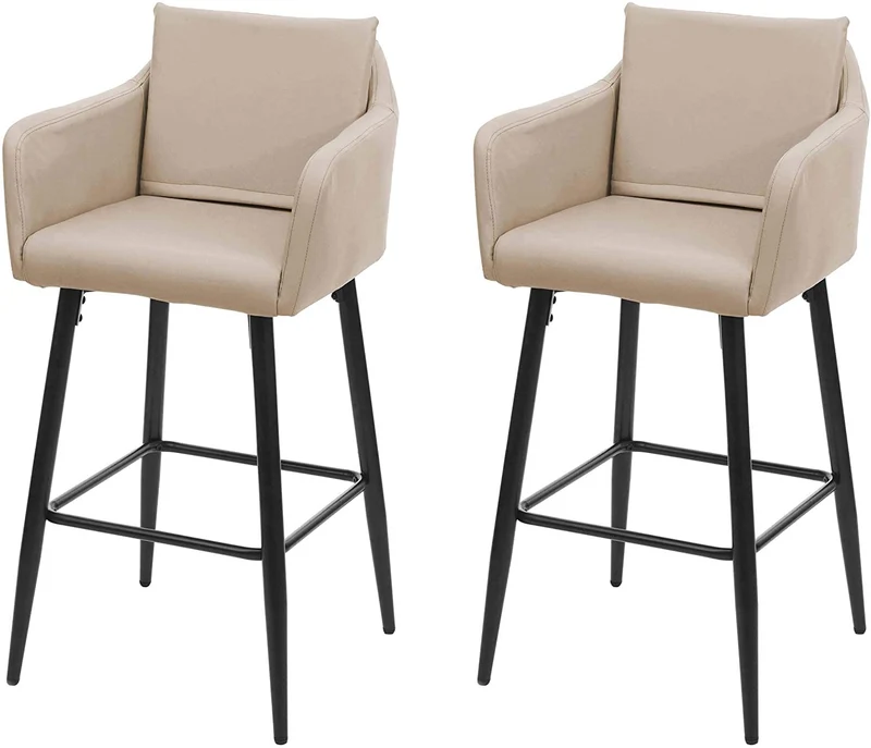 Lot de 2 tabourets de bar avec repose-pieds en synthétique taupe et métal noir TDB04064