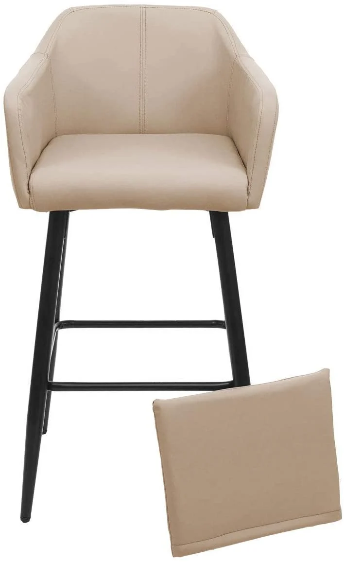 Lot de 2 tabourets de bar avec repose-pieds en synthétique taupe et métal noir TDB04064