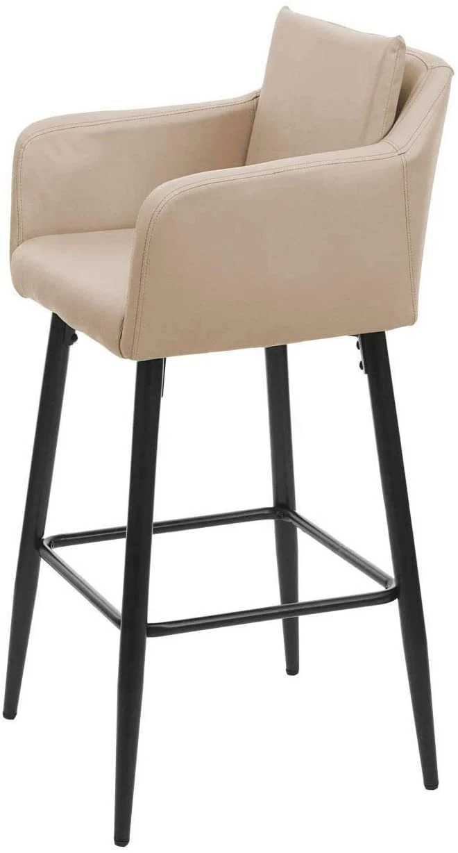 Lot de 2 tabourets de bar avec repose-pieds en synthétique taupe et métal noir TDB04064