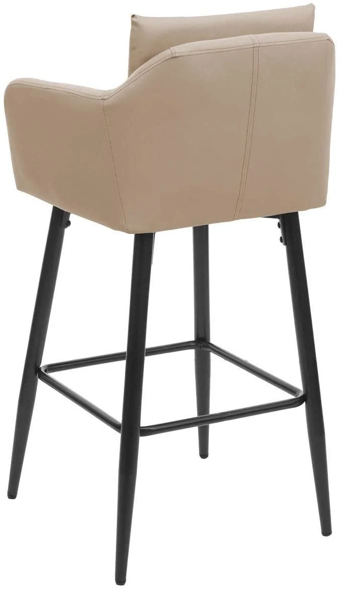 Lot de 2 tabourets de bar avec repose-pieds en synthétique taupe et métal noir TDB04064