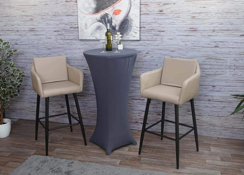 Lot de 2 tabourets de bar avec repose-pieds en synthétique taupe et métal noir TDB04064