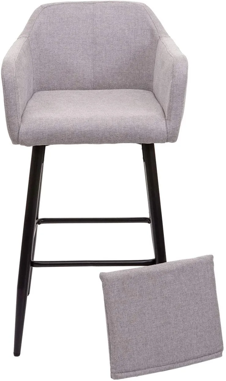 Lot de 2 tabourets de bar avec repose-pieds en tissu gris clair et métal noir TDB04061