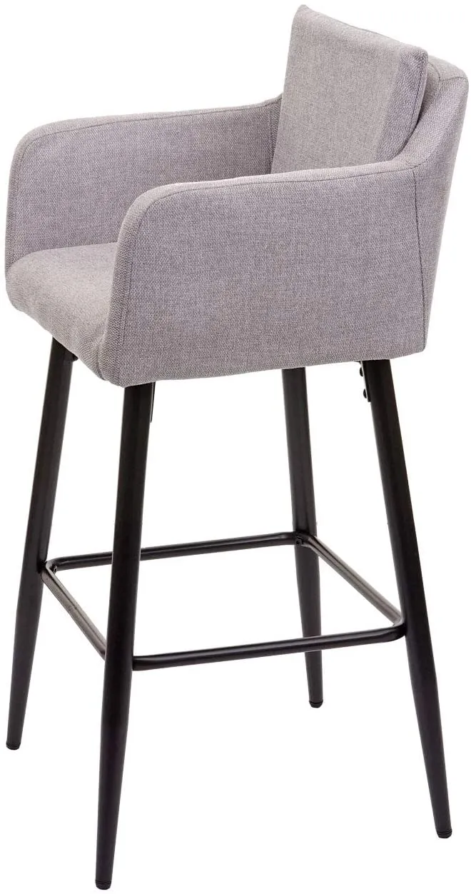 Lot de 2 tabourets de bar avec repose-pieds en tissu gris clair et métal noir TDB04061