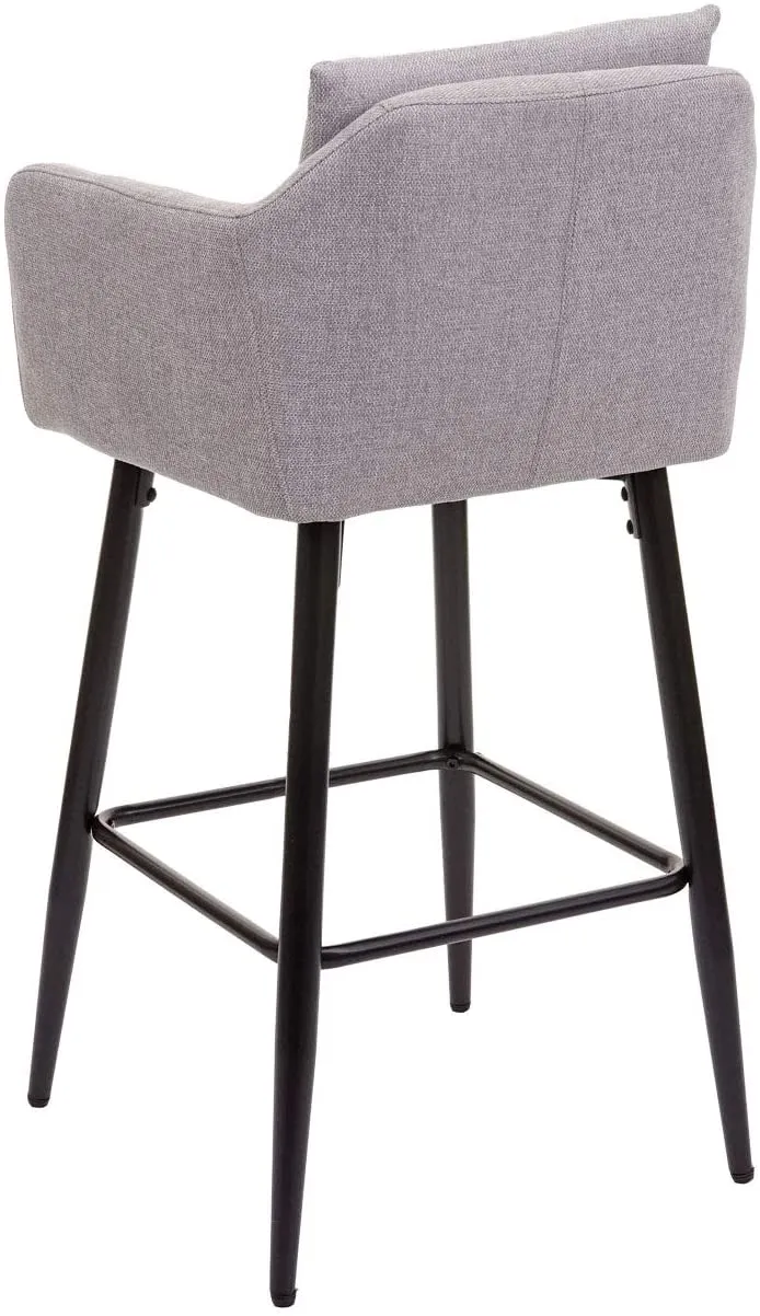 Lot de 2 tabourets de bar avec repose-pieds en tissu gris clair et métal noir TDB04061