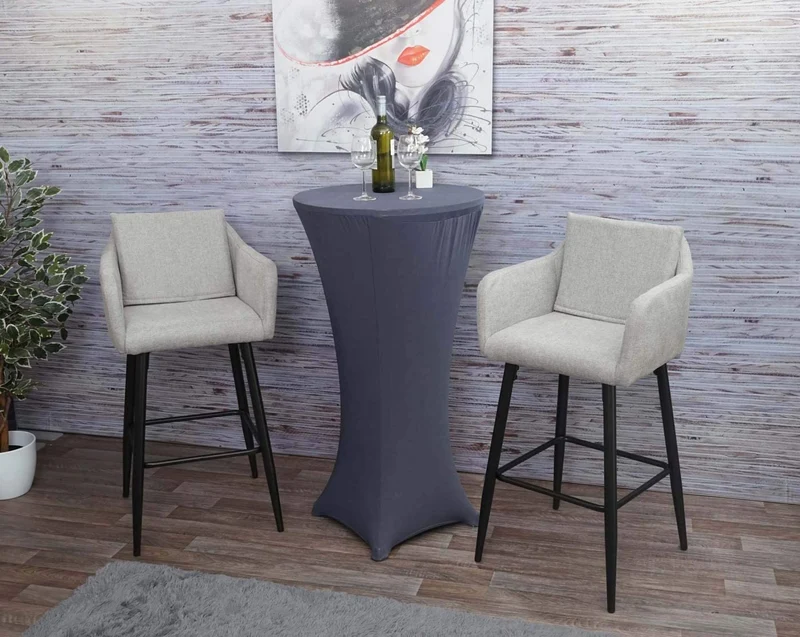 Lot de 2 tabourets de bar avec repose-pieds en tissu gris clair et métal noir TDB04061